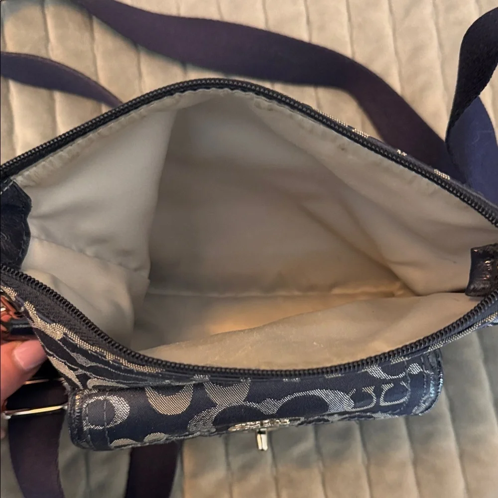 Coach Blue and Silver Signature Canvas Crossbody with Turnlock Pocket - Picture 3 of 5